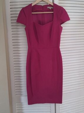 Banana Republic Magenta Midi Sheath Dress, Capped Sleeves, Square Neckline, Size